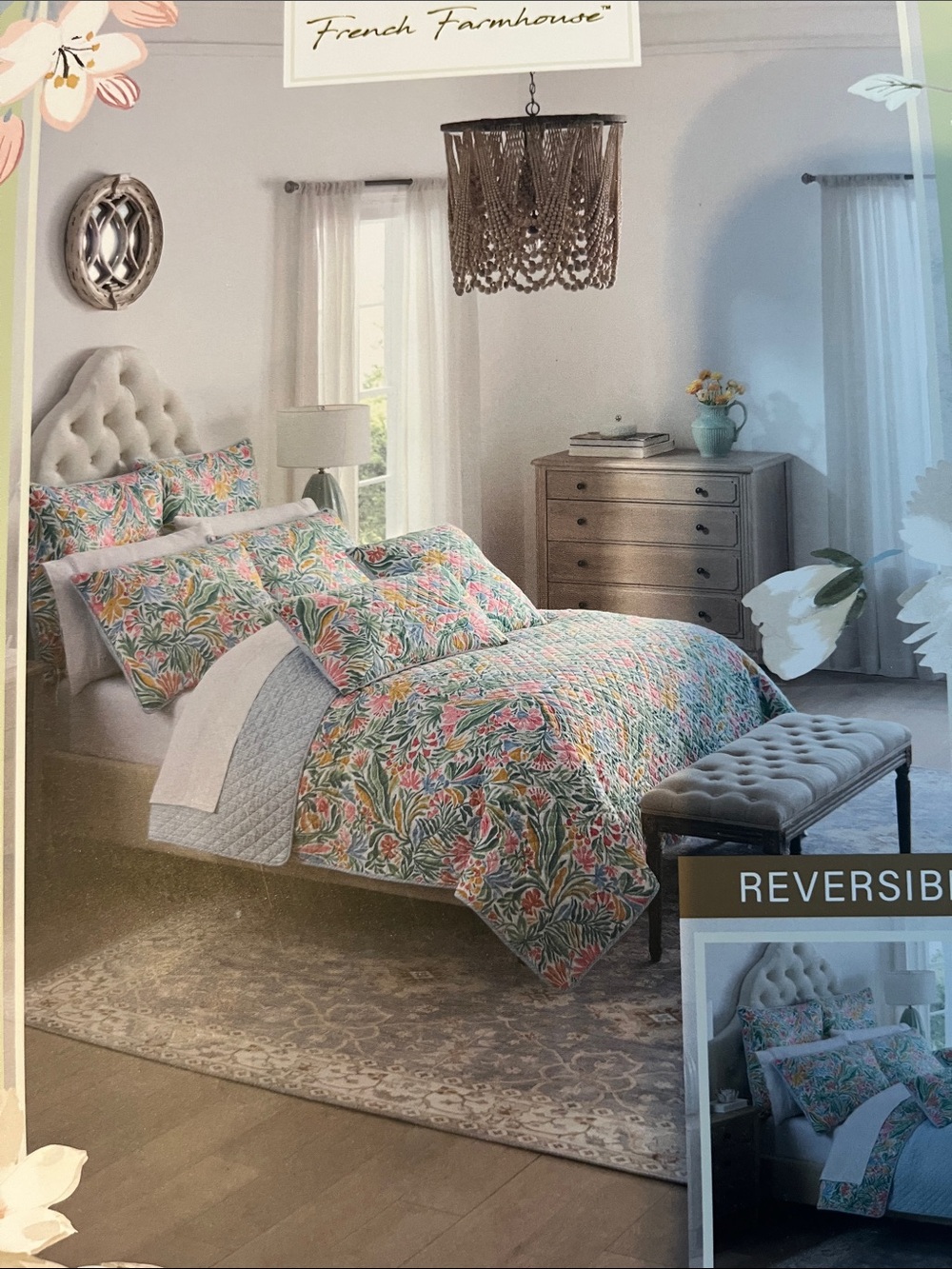 Lillian August Reversible Cotton Quilt Set - Multi Floral/Blue (King)